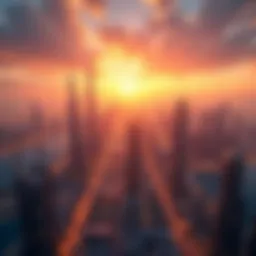 Stunning view of Dubai skyline at sunset