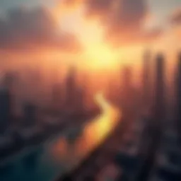 Aerial view of Dubai's luxurious skyline at sunset