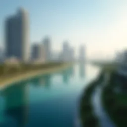 A panoramic view of Lakeshore JLT showcasing modern architecture and serene water bodies
