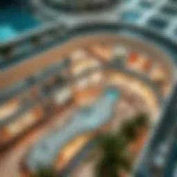 Aerial view of a bustling shopping mall in Dubai showcasing luxury brands