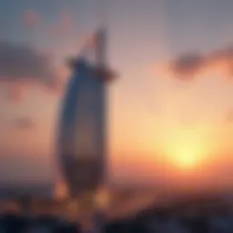 Stunning view of Gulfa Tower at sunset showcasing its architectural brilliance