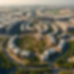 Aerial view of REEM Central Park showcasing its vast greenery and urban layout