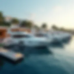 Marina bed spaces with yachts docked